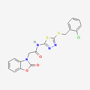 molecular formula C18H13ClN4O3S2 B11573629 N-{5-[(2-chlorobenzyl)sulfanyl]-1,3,4-thiadiazol-2-yl}-2-(2-oxo-1,3-benzoxazol-3(2H)-yl)acetamide 