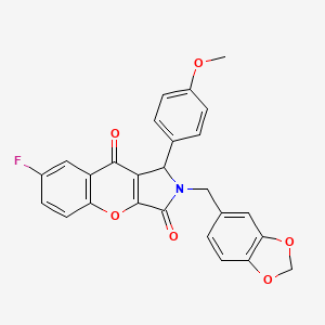 molecular formula C26H18FNO6 B11573639 2-(1,3-Benzodioxol-5-ylmethyl)-7-fluoro-1-(4-methoxyphenyl)-1,2-dihydrochromeno[2,3-c]pyrrole-3,9-dione 