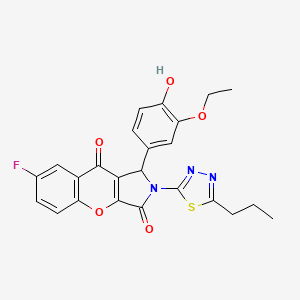 molecular formula C24H20FN3O5S B11573641 1-(3-Ethoxy-4-hydroxyphenyl)-7-fluoro-2-(5-propyl-1,3,4-thiadiazol-2-yl)-1,2-dihydrochromeno[2,3-c]pyrrole-3,9-dione 