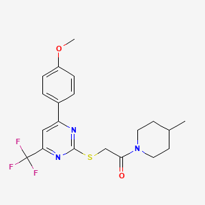 2-{[4-(4-Methoxyphenyl)-6-(trifluoromethyl)pyrimidin-2-yl]sulfanyl}-1-(4-methylpiperidin-1-yl)ethanone