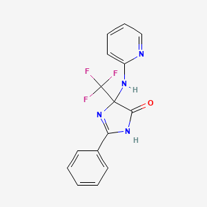 molecular formula C15H11F3N4O B11573691 2-phenyl-5-(pyridin-2-ylamino)-5-(trifluoromethyl)-3,5-dihydro-4H-imidazol-4-one 