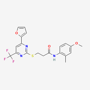 3-{[4-(furan-2-yl)-6-(trifluoromethyl)pyrimidin-2-yl]sulfanyl}-N-(4-methoxy-2-methylphenyl)propanamide