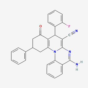 molecular formula C29H21FN4O B11573717 5-Amino-8-(2-fluorophenyl)-9-oxo-11-phenyl-8H,9H,10H,11H,12H-quinolino[1,2-A]quinazoline-7-carbonitrile CAS No. 892240-98-1