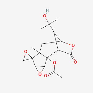 molecular formula C17H22O7 B1157373 [12-(2-Hydroxypropan-2-yl)-7-methyl-11-oxospiro[4,10-dioxatetracyclo[7.2.1.02,7.03,5]dodecane-6,2'-oxirane]-2-yl] acetate CAS No. 1432063-63-2