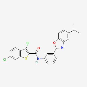 molecular formula C25H18Cl2N2O2S B11573737 3,6-dichloro-N-{3-[5-(propan-2-yl)-1,3-benzoxazol-2-yl]phenyl}-1-benzothiophene-2-carboxamide 