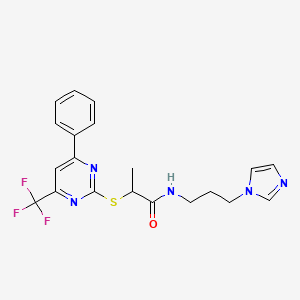 molecular formula C20H20F3N5OS B11573889 N-[3-(1H-imidazol-1-yl)propyl]-2-{[4-phenyl-6-(trifluoromethyl)pyrimidin-2-yl]sulfanyl}propanamide 