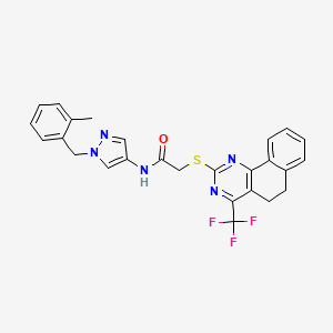 molecular formula C26H22F3N5OS B11573940 N-[1-(2-Methyl-benzyl)-1H-pyrazol-4-yl]-2-(4-trifluoromethyl-5,6-dihydro-benzo[h]quinazolin-2-ylsulfanyl)-acetamide 