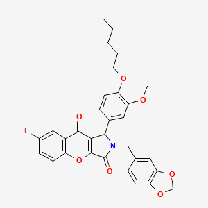 molecular formula C31H28FNO7 B11574080 2-(1,3-Benzodioxol-5-ylmethyl)-7-fluoro-1-[3-methoxy-4-(pentyloxy)phenyl]-1,2-dihydrochromeno[2,3-c]pyrrole-3,9-dione 