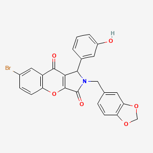 molecular formula C25H16BrNO6 B11574098 2-(1,3-Benzodioxol-5-ylmethyl)-7-bromo-1-(3-hydroxyphenyl)-1,2-dihydrochromeno[2,3-c]pyrrole-3,9-dione 