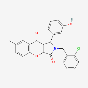 molecular formula C25H18ClNO4 B11574171 2-(2-Chlorobenzyl)-1-(3-hydroxyphenyl)-7-methyl-1,2-dihydrochromeno[2,3-c]pyrrole-3,9-dione 