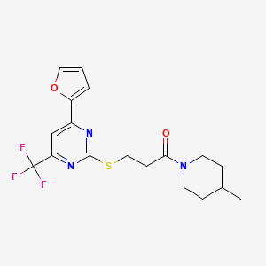 3-{[4-(Furan-2-yl)-6-(trifluoromethyl)pyrimidin-2-yl]sulfanyl}-1-(4-methylpiperidin-1-yl)propan-1-one