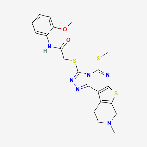 N-(2-methoxyphenyl)-2-[(13-methyl-7-methylsulfanyl-10-thia-3,4,6,8,13-pentazatetracyclo[7.7.0.02,6.011,16]hexadeca-1(9),2,4,7,11(16)-pentaen-5-yl)sulfanyl]acetamide