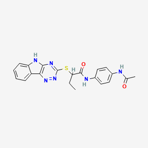 molecular formula C21H20N6O2S B11574285 N-(4-Acetamidophenyl)-2-{5H-[1,2,4]triazino[5,6-B]indol-3-ylsulfanyl}butanamide 