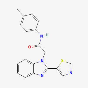 molecular formula C19H16N4OS B11574288 Acetamide, 2-(2-thiazol-5-ylbenzoimidazol-1-yl)-N-(p-tolyl)- 