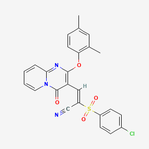 molecular formula C25H18ClN3O4S B11574295 (2E)-2-[(4-chlorophenyl)sulfonyl]-3-[2-(2,4-dimethylphenoxy)-4-oxo-4H-pyrido[1,2-a]pyrimidin-3-yl]prop-2-enenitrile 