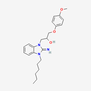 molecular formula C23H31N3O3 B11574305 1-(3-hexyl-2-imino-2,3-dihydro-1H-benzimidazol-1-yl)-3-(4-methoxyphenoxy)propan-2-ol 