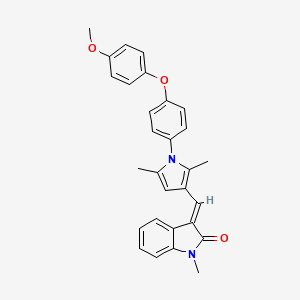 (3E)-3-({1-[4-(4-methoxyphenoxy)phenyl]-2,5-dimethyl-1H-pyrrol-3-yl}methylidene)-1-methyl-1,3-dihydro-2H-indol-2-one