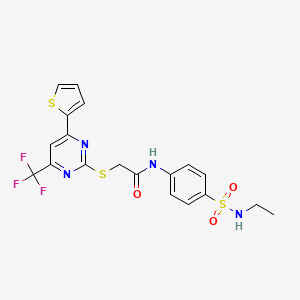 molecular formula C19H17F3N4O3S3 B11574378 N-[4-(ethylsulfamoyl)phenyl]-2-{[4-(thiophen-2-yl)-6-(trifluoromethyl)pyrimidin-2-yl]sulfanyl}acetamide 