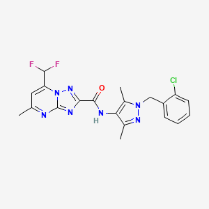 molecular formula C20H18ClF2N7O B11574433 N-[1-(2-chlorobenzyl)-3,5-dimethyl-1H-pyrazol-4-yl]-7-(difluoromethyl)-5-methyl[1,2,4]triazolo[1,5-a]pyrimidine-2-carboxamide 