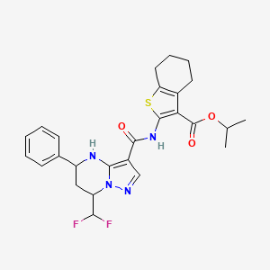 molecular formula C26H28F2N4O3S B11574455 2-[(7-Difluoromethyl-5-phenyl-4,5,6,7-tetrahydro-pyrazolo[1,5-a]pyrimidine-3-carbonyl)-amino]-4,5,6,7-tetrahydro-benzo[b]thiophene-3-carboxylic acid isopropyl ester 