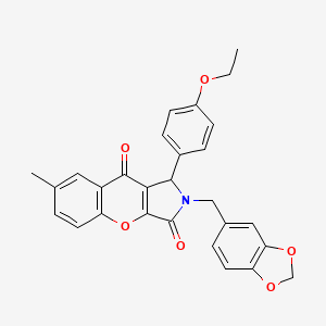 molecular formula C28H23NO6 B11574472 2-(1,3-Benzodioxol-5-ylmethyl)-1-(4-ethoxyphenyl)-7-methyl-1,2-dihydrochromeno[2,3-c]pyrrole-3,9-dione 