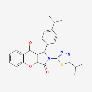 molecular formula C25H23N3O3S B11574476 1-[4-(Propan-2-yl)phenyl]-2-[5-(propan-2-yl)-1,3,4-thiadiazol-2-yl]-1,2-dihydrochromeno[2,3-c]pyrrole-3,9-dione 