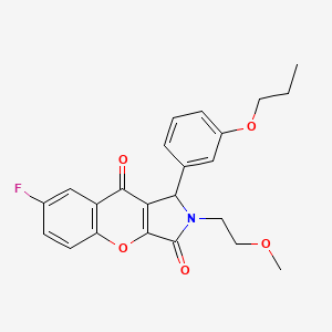 molecular formula C23H22FNO5 B11574605 7-Fluoro-2-(2-methoxyethyl)-1-(3-propoxyphenyl)-1,2-dihydrochromeno[2,3-c]pyrrole-3,9-dione 