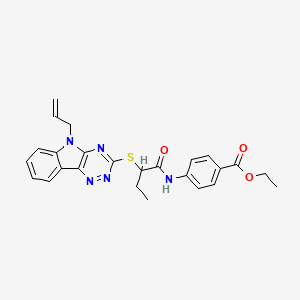 molecular formula C25H25N5O3S B11574625 ethyl 4-[(2-{[5-(prop-2-en-1-yl)-5H-[1,2,4]triazino[5,6-b]indol-3-yl]sulfanyl}butanoyl)amino]benzoate 