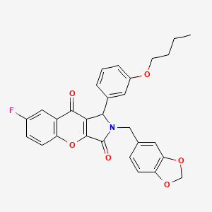 molecular formula C29H24FNO6 B11574656 2-(1,3-Benzodioxol-5-ylmethyl)-1-(3-butoxyphenyl)-7-fluoro-1,2-dihydrochromeno[2,3-c]pyrrole-3,9-dione 