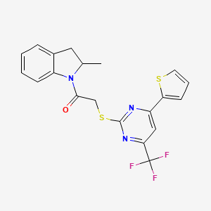 1-(2-methyl-2,3-dihydro-1H-indol-1-yl)-2-{[4-(thiophen-2-yl)-6-(trifluoromethyl)pyrimidin-2-yl]sulfanyl}ethanone