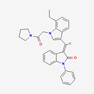 molecular formula C31H29N3O2 B11574685 (3E)-3-({7-ethyl-1-[2-oxo-2-(pyrrolidin-1-yl)ethyl]-1H-indol-3-yl}methylidene)-1-phenyl-1,3-dihydro-2H-indol-2-one 