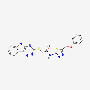 molecular formula C21H17N7O2S2 B11574689 2-({5-Methyl-5H-[1,2,4]triazino[5,6-B]indol-3-YL}sulfanyl)-N-[5-(phenoxymethyl)-1,3,4-thiadiazol-2-YL]acetamide 