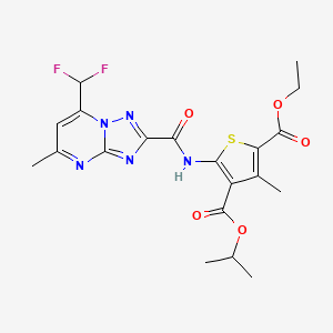 molecular formula C20H21F2N5O5S B11574785 2-Ethyl 4-propan-2-yl 5-({[7-(difluoromethyl)-5-methyl[1,2,4]triazolo[1,5-a]pyrimidin-2-yl]carbonyl}amino)-3-methylthiophene-2,4-dicarboxylate 