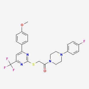 molecular formula C24H22F4N4O2S B11574871 1-[4-(4-Fluorophenyl)piperazin-1-yl]-2-{[4-(4-methoxyphenyl)-6-(trifluoromethyl)pyrimidin-2-yl]sulfanyl}ethanone 