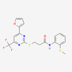 3-{[4-(furan-2-yl)-6-(trifluoromethyl)pyrimidin-2-yl]sulfanyl}-N-[2-(methylsulfanyl)phenyl]propanamide