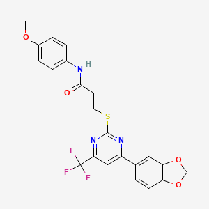 3-{[4-(1,3-benzodioxol-5-yl)-6-(trifluoromethyl)pyrimidin-2-yl]sulfanyl}-N-(4-methoxyphenyl)propanamide