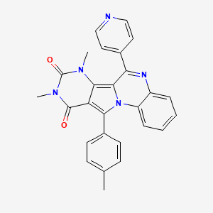 molecular formula C27H21N5O2 B11574993 12,14-dimethyl-17-(4-methylphenyl)-9-pyridin-4-yl-1,8,12,14-tetrazatetracyclo[8.7.0.02,7.011,16]heptadeca-2,4,6,8,10,16-hexaene-13,15-dione 