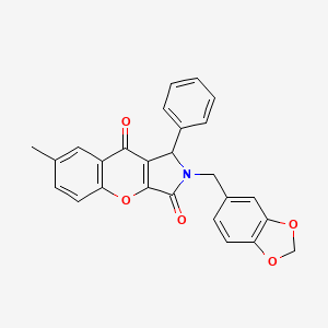 molecular formula C26H19NO5 B11575012 2-(1,3-Benzodioxol-5-ylmethyl)-7-methyl-1-phenyl-1,2-dihydrochromeno[2,3-c]pyrrole-3,9-dione 