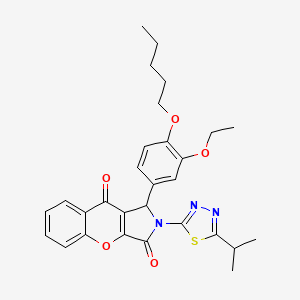 molecular formula C29H31N3O5S B11575113 1-[3-Ethoxy-4-(pentyloxy)phenyl]-2-[5-(propan-2-yl)-1,3,4-thiadiazol-2-yl]-1,2-dihydrochromeno[2,3-c]pyrrole-3,9-dione 