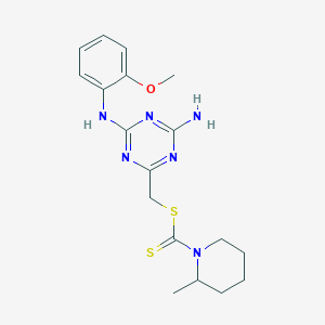 {4-Amino-6-[(2-methoxyphenyl)amino]-1,3,5-triazin-2-yl}methyl 2-methylpiperidine-1-carbodithioate