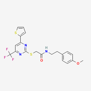 molecular formula C20H18F3N3O2S2 B11575208 N-[2-(4-methoxyphenyl)ethyl]-2-{[4-(thiophen-2-yl)-6-(trifluoromethyl)pyrimidin-2-yl]sulfanyl}acetamide 