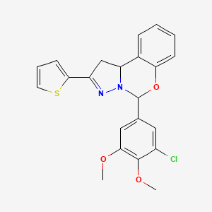 molecular formula C22H19ClN2O3S B11575231 5-(3-Chloro-4,5-dimethoxyphenyl)-2-(thiophen-2-yl)-1,10b-dihydropyrazolo[1,5-c][1,3]benzoxazine 