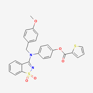 molecular formula C26H20N2O5S2 B11575337 4-[(1,1-Dioxido-1,2-benzothiazol-3-yl)(4-methoxybenzyl)amino]phenyl thiophene-2-carboxylate 