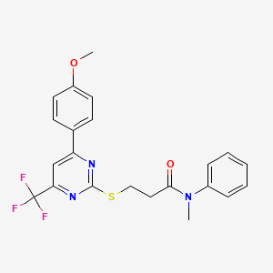 molecular formula C22H20F3N3O2S B11575585 3-{[4-(4-methoxyphenyl)-6-(trifluoromethyl)pyrimidin-2-yl]sulfanyl}-N-methyl-N-phenylpropanamide 