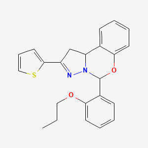 molecular formula C23H22N2O2S B11575610 5-(2-Propoxyphenyl)-2-(thiophen-2-yl)-1,10b-dihydropyrazolo[1,5-c][1,3]benzoxazine 