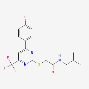 molecular formula C17H17F4N3OS B11575633 2-{[4-(4-fluorophenyl)-6-(trifluoromethyl)pyrimidin-2-yl]sulfanyl}-N-(2-methylpropyl)acetamide 