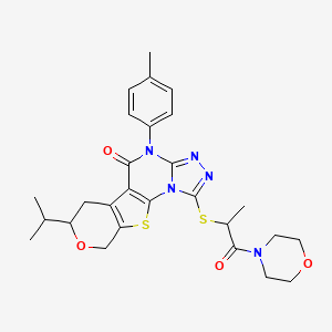 molecular formula C27H31N5O4S2 B11575729 7-(4-methylphenyl)-3-(1-morpholin-4-yl-1-oxopropan-2-yl)sulfanyl-12-propan-2-yl-13-oxa-16-thia-2,4,5,7-tetrazatetracyclo[7.7.0.02,6.010,15]hexadeca-1(9),3,5,10(15)-tetraen-8-one 