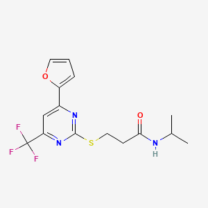 molecular formula C15H16F3N3O2S B11575822 3-{[4-(furan-2-yl)-6-(trifluoromethyl)pyrimidin-2-yl]sulfanyl}-N-(propan-2-yl)propanamide 