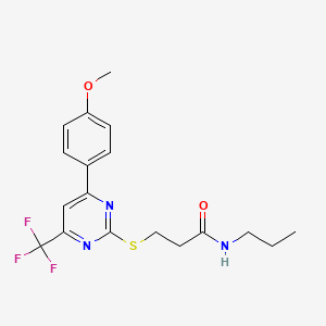 3-{[4-(4-methoxyphenyl)-6-(trifluoromethyl)pyrimidin-2-yl]sulfanyl}-N-propylpropanamide