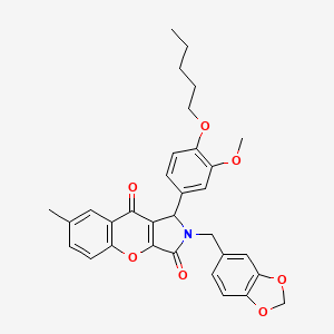 molecular formula C32H31NO7 B11576035 2-(1,3-Benzodioxol-5-ylmethyl)-1-[3-methoxy-4-(pentyloxy)phenyl]-7-methyl-1,2-dihydrochromeno[2,3-c]pyrrole-3,9-dione 